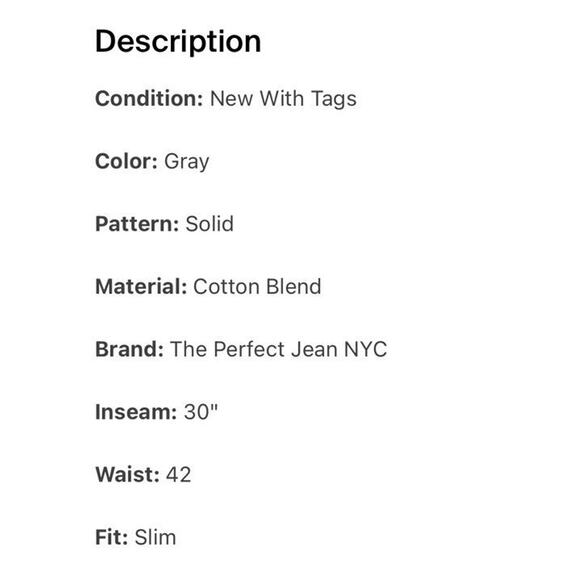 NWT nyc The Perfect Jean Men’s Gray 42 X 30 Slim Fit - Picture 3 of 6